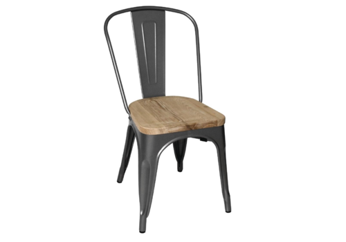  Bolero Bistro Steel Chair with Wooden Seat | Gray | 85.5(h)x44.5x52cm 