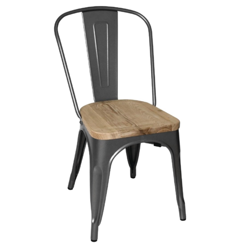  Bolero Bistro Steel Chair with Wooden Seat | Gray | 85.5(h)x44.5x52cm 