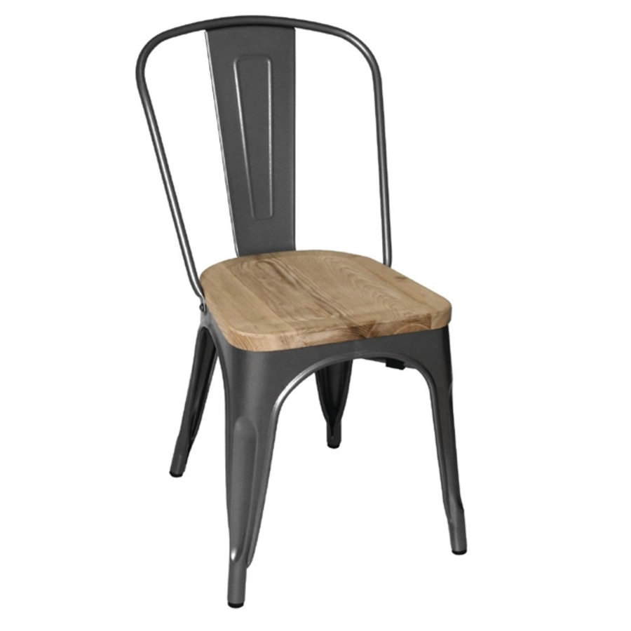 Bistro Steel Chair with Wooden Seat | Gray | 85.5(h)x44.5x52cm