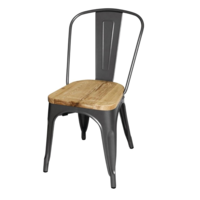Chaise de bistrot en acier avec assise en bois | Gris | 85,5(h)x44,5x52cm