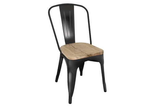  Bolero Bistro Steel Chair with Wooden Seat | Black | 85.5(h)x44.5x52cm 