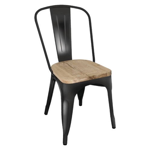  Bolero Bistro Steel Chair with Wooden Seat | Black | 85.5(h)x44.5x52cm 