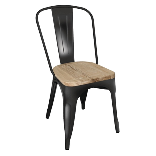  Bolero Chaise de bistrot en acier avec assise en bois | Noir | 85,5(h)x44,5x52cm 