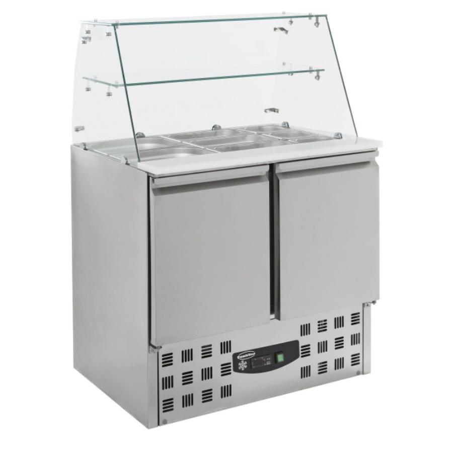 Présentoir à saladettes réfrigérées en verre | acier inoxydable | 90x70x85/131(H) cm