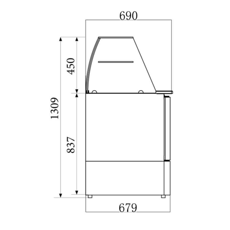 Présentoir à saladettes réfrigérées en verre | acier inoxydable | 90x70x85/131(H) cm