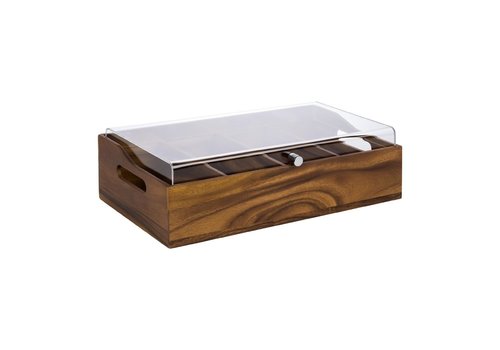  APS Cutlery dispenser with lid | 4 compartments | Acacia wood 