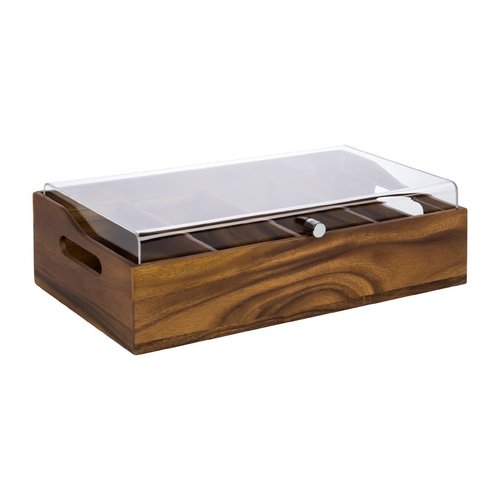  APS Cutlery dispenser with lid | 4 compartments | Acacia wood 