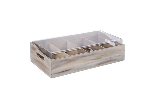  APS Séparateur de couverts avec couvercle | 4 compartiments | bois d'acacia 