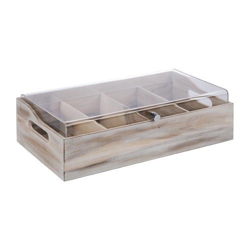  APS Cutlery dispenser with lid | 4 compartments | Acacia wood 