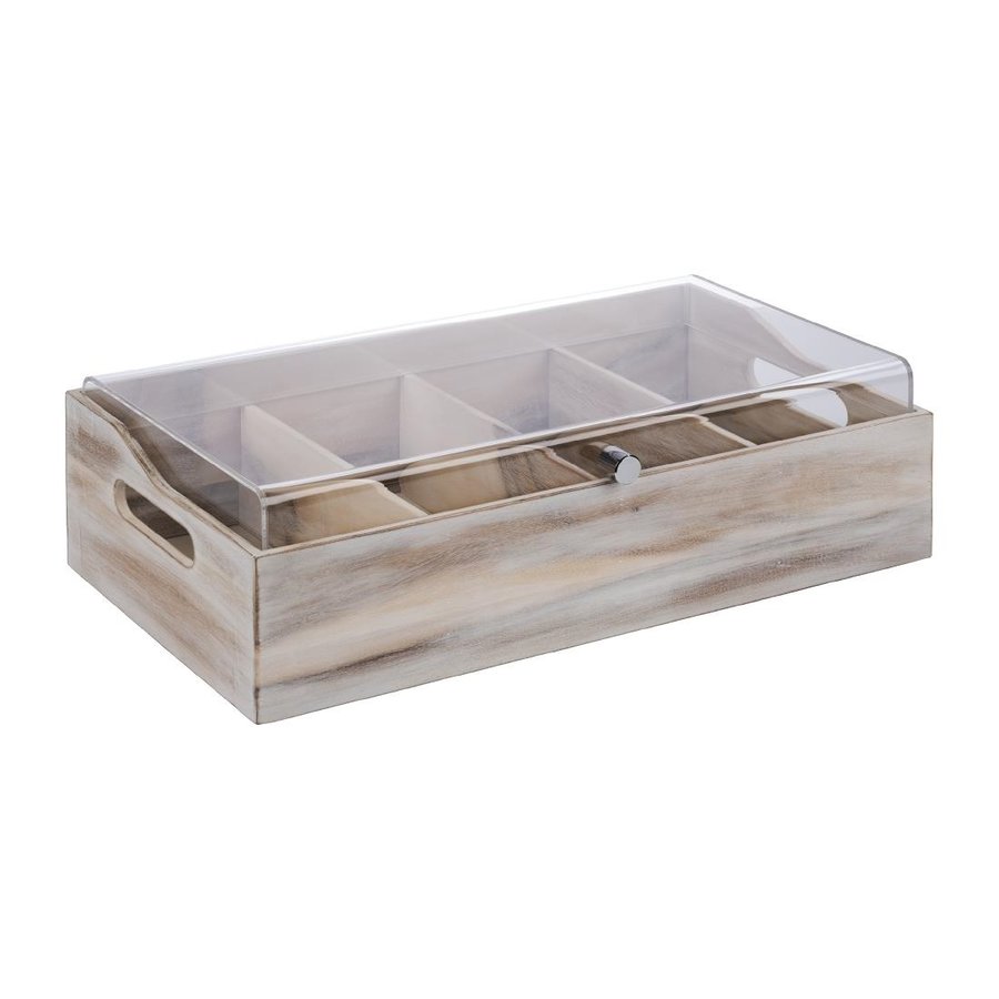 Séparateur de couverts avec couvercle | 4 compartiments | bois d'acacia