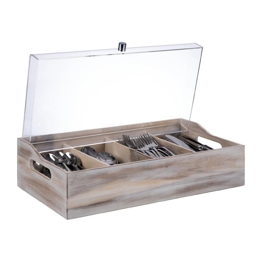 Cutlery dispenser with lid | 4 compartments | Acacia wood