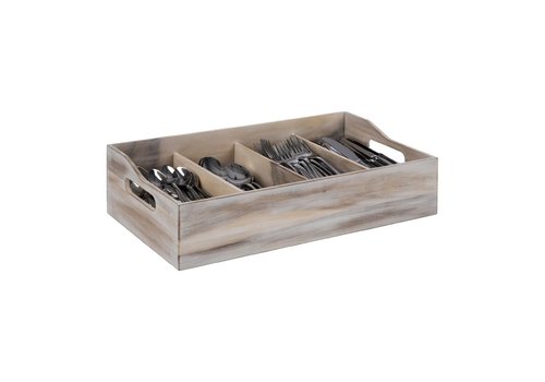  APS Séparateur de couverts vintage | 4 compartiments | bois d'acacia 