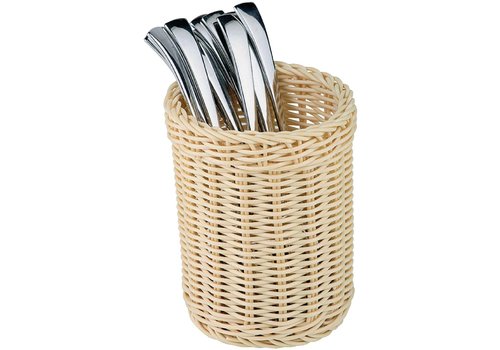  APS Wicker Cutlery Holder | Round | Plastic | Ø12.5 x 15.5 cm 