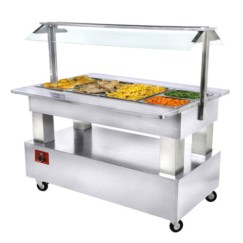  HorecaTraders Buffet chauffant | Bain-marie | 4x GN 1/1-150 | bois blanc 