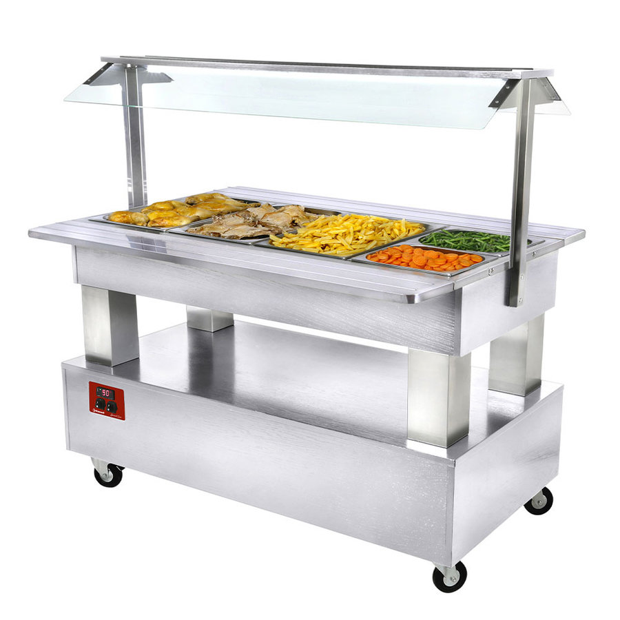 Buffet chauffant | Bain-marie | 4x GN 1/1-150 | bois blanc