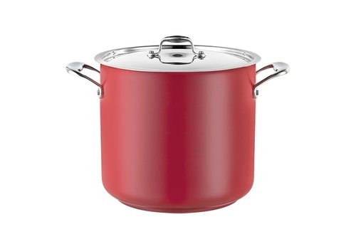  HorecaTraders Casserole Stainless Steel High | Ø24cm | 8.7L | Red | gas, electric, ceramic 