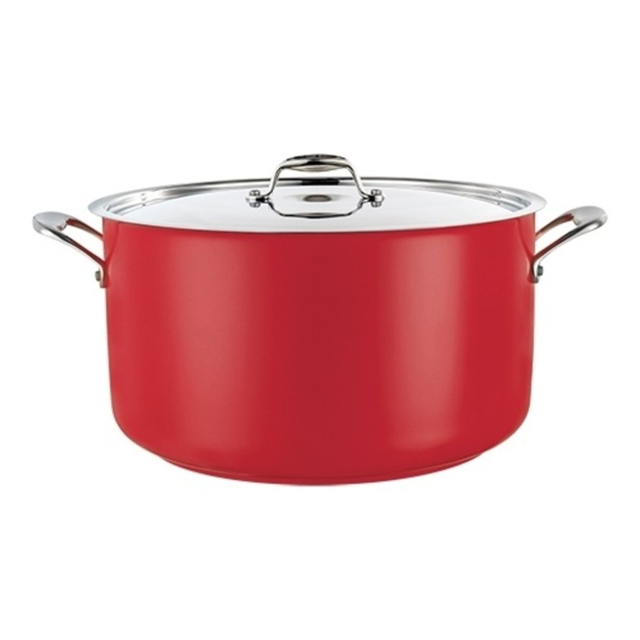 Kookpan middel | Rood | RVS | 5.8 Liter | 24cmØ |voor  gas, elektrisch, keramisch en  inductie