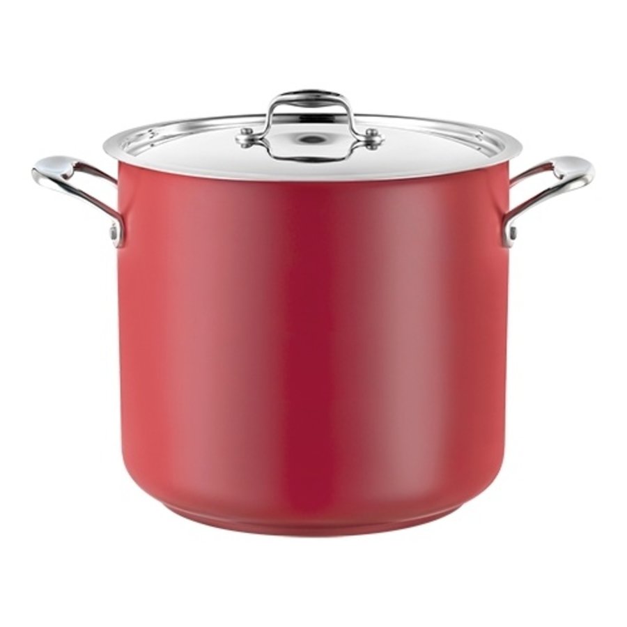 Casserole haute en acier inoxydable | Ø28cm | 13,6 L | Rouge | gaz, induction, céramique