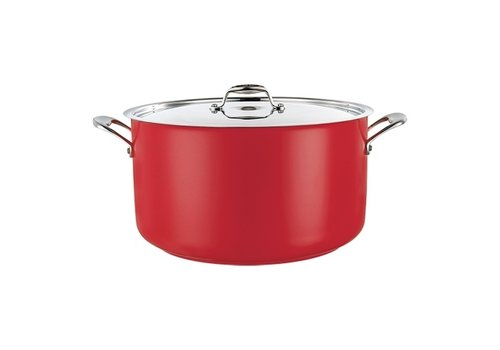  HorecaTraders Casserole | Red | stainless steel | 14L | Ø32 cm | Gas, electric, ceramic, induction 