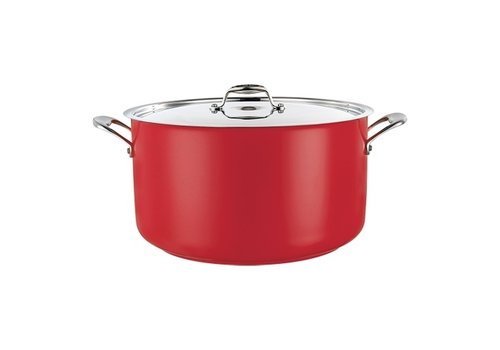  HorecaTraders Marmite | Rouge | acier inoxydable | 14 L | Ø32 cm | Gaz, électrique, vitrocéramique, induction 