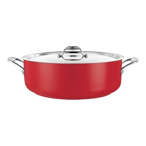  HorecaTraders Casserole | stainless steel | Ø24 cm | 3.9L| Red | Gas, induction, ceramic 