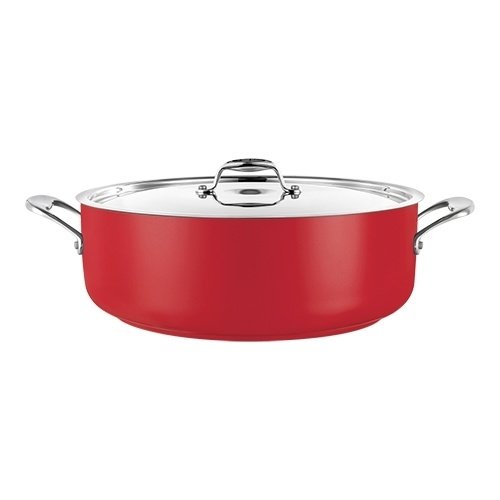  HorecaTraders Kookpan | RVS | Ø24 cm | 3.9 L | Rood | Gas, inductie, keramisch 