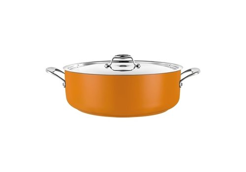  HorecaTraders Marmite basse en acier inoxydable | Ø28cm | 5,8 L | Jaune | gaz, électrique, induction 