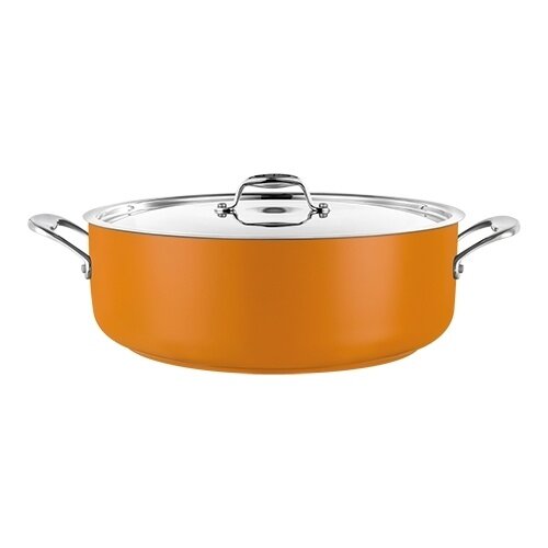  HorecaTraders Low Stainless Steel Saucepan | Ø28cm | 5.8L | Yellow | gas, electric, induction 