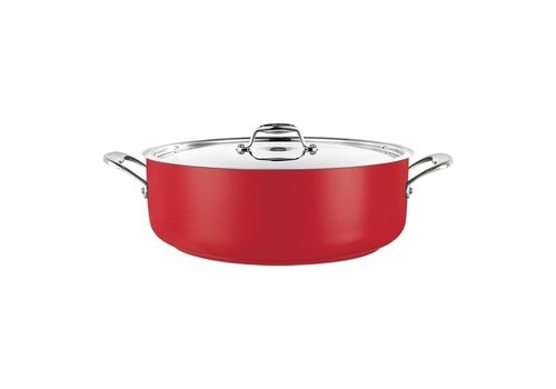  HorecaTraders Casserole basse en acier inoxydable | Ø32cm | 8,9 L | Rouge | gaz, induction, céramique 
