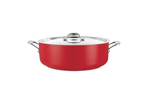  HorecaTraders Kookpan RVS Laag | Ø32cm | 8.9L | Rood | gas, inductie, keramisch 