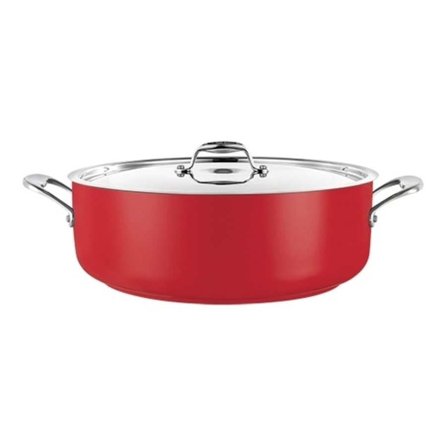 Casserole Stainless Steel Low | Ø32cm | 8.9L| Red | gas, induction, ceramic