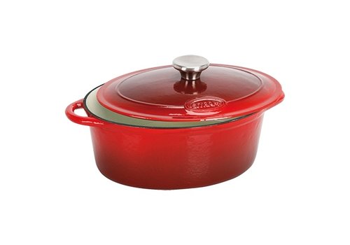  HorecaTraders Poêle en fonte | 27x21cm | 4L | Rouge | gaz, induction, vitrocéramique, four 