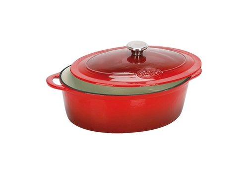  HorecaTraders poêle à frire | Fonte | 33 x 25 cm | 6,5 L | Rouge | gaz, induction, vitrocéramique, four 