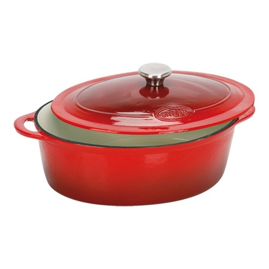 poêle à frire | Fonte | 33 x 25 cm | 6,5 L | Rouge | gaz, induction, vitrocéramique, four