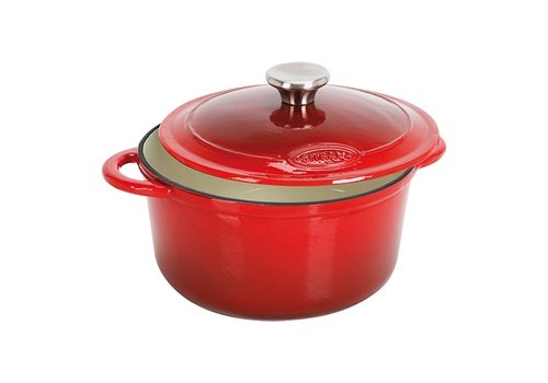  HorecaTraders Braadpan | Gietijzer | Ø24 cm | 4 L | Rood | Gas, inductie, oven 