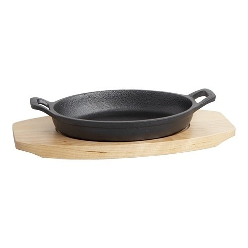  HorecaTraders Bistro Serving Pan Cast Iron | 17x12cm | Wooden bottom plate 