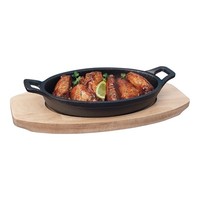 Bistro Serving Pan Cast Iron | 17x12cm | Wooden bottom plate