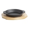 HorecaTraders Bistro Serving Pan Cast Iron | Ø14 cm | Wooden bottom plate