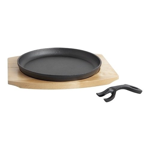  HorecaTraders Bistro Serveerpan | Gietijzer | Ø22cm | Houten Onderbord 