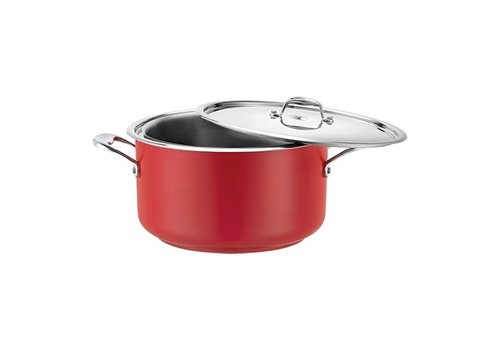  HorecaTraders Wasserbadpfanne | Edelstahl | Ø24cm | 3,1 l | Rot 