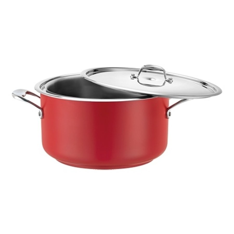Poêle Bain Marie | acier inoxydable | Ø24cm | 3,1 L | Rouge