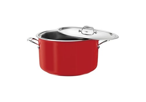  HorecaTraders Wasserbadpfanne | Edelstahl | Ø28cm | 5,4 l | Rot | Gas, Keramik, Induktion 