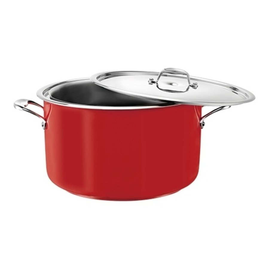 Wasserbadpfanne | Edelstahl | Ø28cm | 5,4 l | Rot | Gas, Keramik, Induktion