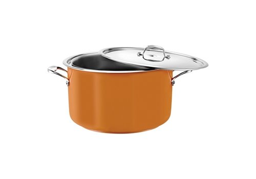  HorecaTraders Wasserbadpfanne | Edelstahl | Ø28cm | 5,4 l | Gelb | Gas, Keramik, Induktion 
