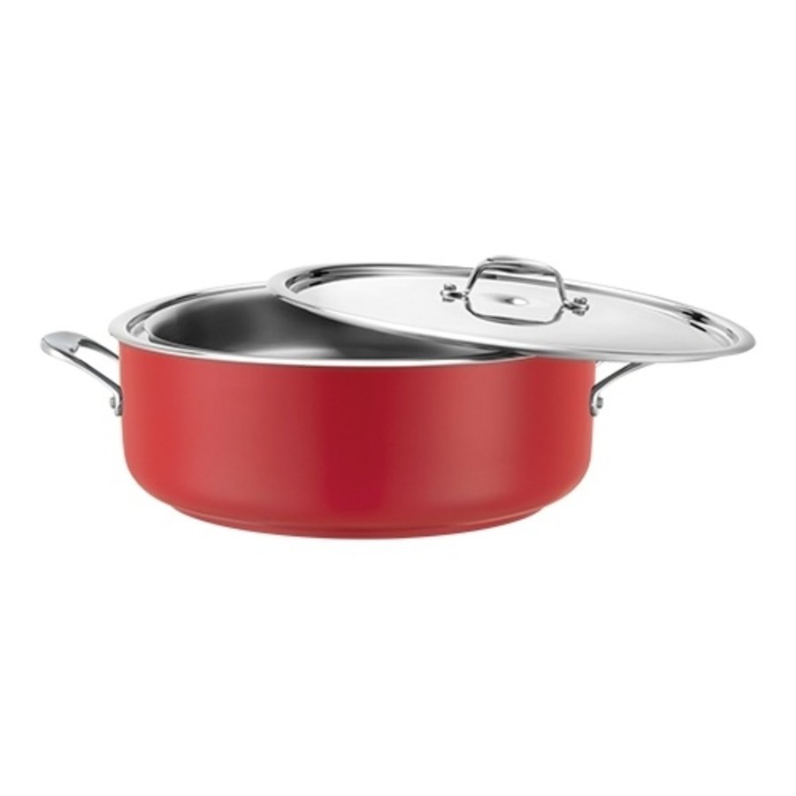 Poêle Bain Marie | acier inoxydable | Rouge | 3,7 L | Ø32 x 12,5 cm