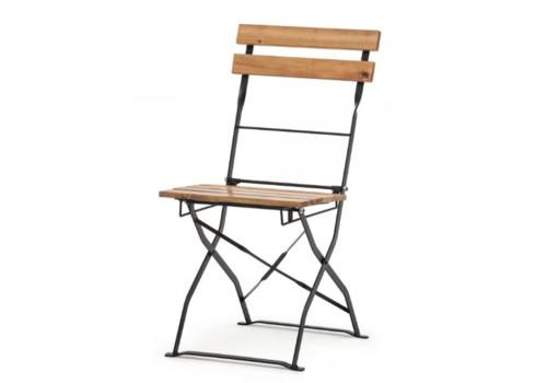  HorecaTraders Folding chair | Steel/Acacia Wood | Black | 4 pieces 