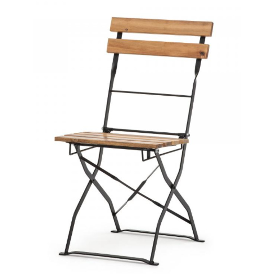 Folding chair | Steel/Acacia Wood | Black | 4 pieces