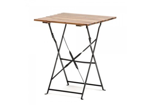  HorecaTraders Folding table | Steel/Acacia Wood | Black | 60x60x74cm 