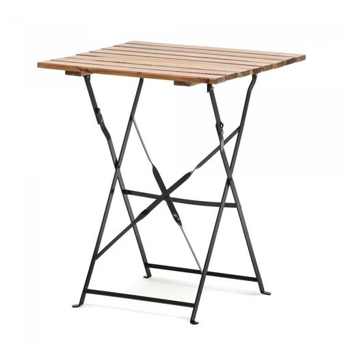  HorecaTraders Folding table | Steel/Acacia Wood | Black | 60x60x74cm 