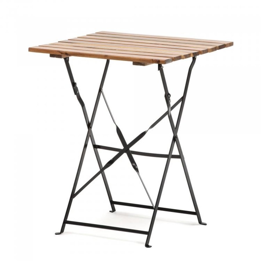 Klapptisch | Stahl/Akazienholz | Schwarz | 60 x 60 x 74 cm